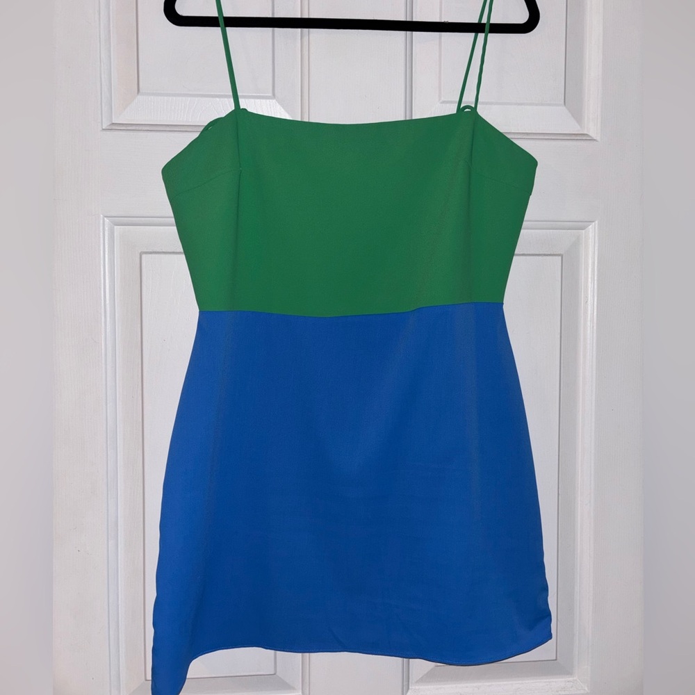 Stella Dallas Two-Tone Green and Blue Mini Dress